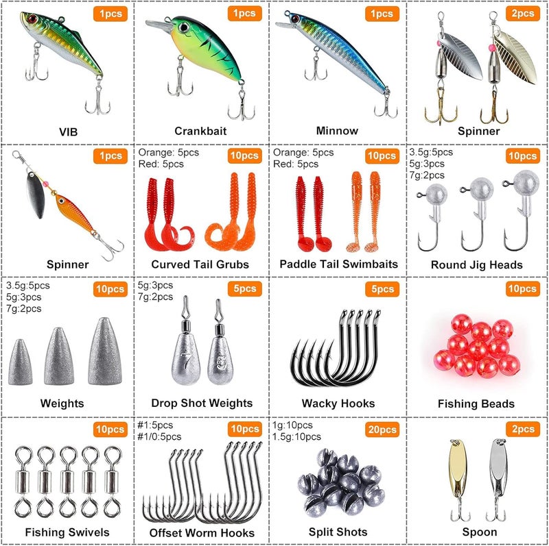 PLUSINNO Fishing Lures Fishing Tackle Box Fishing Gifts for Men, Bass, Trout Fishing Accessories Kit for Saltwater & Freshwater Fishing Gear Including Topwater Lures, Hooks, Spinnerbaits - Image 2